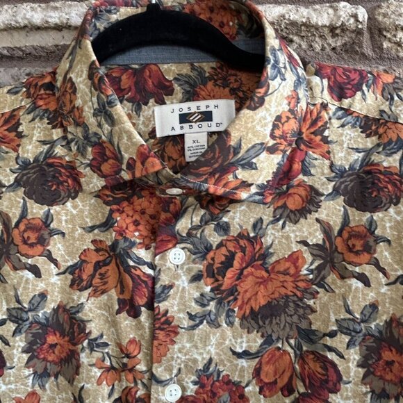 Joseph Abboud Orange Floral Button Front Shirt Stretch Cotton Size XL - Picture 5 of 8